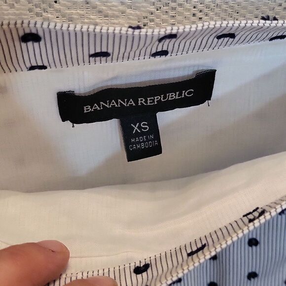 Banana Republic Swiss Dot Light Blue Off the Shoulder Midi Dress Size XS, Belted - Picture 5 of 7